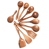 Maxbell Wooden Kitchen Utensils Set Non Stick Teak Wood Durable for Home Accessories 10pcs