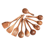 Maxbell Wooden Kitchen Utensils Set Non Stick Teak Wood Durable for Home Accessories 10pcs