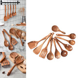 Maxbell Wooden Kitchen Utensils Set Non Stick Teak Wood Durable for Home Accessories 10pcs