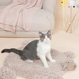 Maxbell Cat Bed Washable Entry Pad Faux Fur Cozy Sheep Shaped Pet Mat for Floor Milk Tea Color