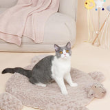 Maxbell Cat Bed Washable Entry Pad Faux Fur Cozy Sheep Shaped Pet Mat for Floor Milk Color