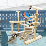 Maxbell Wooden Parrot Playstand Perch Gym with Feeder Cups Toys W/Tray Cockatiel