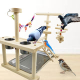 Maxbell Wooden Parrot Playstand Perch Gym with Feeder Cups Toys W/Tray Cockatiel