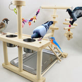 Maxbell Wooden Parrot Playstand Perch Gym with Feeder Cups Toys W/Tray Cockatiel