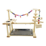 Maxbell Wooden Parrot Playstand Perch Gym with Feeder Cups Toys W/Tray Cockatiel