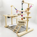 Maxbell Wooden Parrot Playstand Perch Gym with Feeder Cups Toys W/Tray Cockatiel