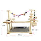 Maxbell Wooden Parrot Playstand Perch Gym with Feeder Cups Toys W/Tray Cockatiel