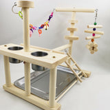 Maxbell Wooden Parrot Playstand Perch Gym with Feeder Cups Toys W/Tray Cockatiel