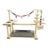 Maxbell Wooden Parrot Playstand Perch Gym with Feeder Cups Toys W/Tray Cockatiel