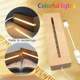 Maxbell Wooden Led Lamp Base USB Night Light 3D Led Night Lamp Base for Crystals 300mm Colorful