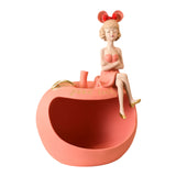 Maxbell Resin Girl Storage Statue Tray Big Mouth for Kitchen Living Room Xmas Pink