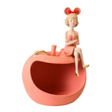 Maxbell Resin Girl Storage Statue Tray Big Mouth for Kitchen Living Room Xmas Pink