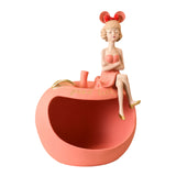 Maxbell Resin Girl Storage Statue Tray Big Mouth for Kitchen Living Room Xmas Pink