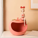 Maxbell Resin Girl Storage Statue Tray Big Mouth for Kitchen Living Room Xmas Pink