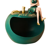 Maxbell Resin Girl Storage Statue Tray Big Mouth for Kitchen Living Room Xmas Green