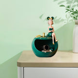 Maxbell Resin Girl Storage Statue Tray Big Mouth for Kitchen Living Room Xmas Green