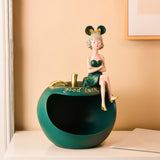 Maxbell Resin Girl Storage Statue Tray Big Mouth for Kitchen Living Room Xmas Green