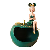 Maxbell Resin Girl Storage Statue Tray Big Mouth for Kitchen Living Room Xmas Green