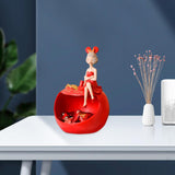 Maxbell Resin Girl Storage Statue Tray Big Mouth for Kitchen Living Room Xmas Red