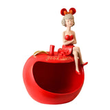 Maxbell Resin Girl Storage Statue Tray Big Mouth for Kitchen Living Room Xmas Red