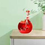 Maxbell Resin Girl Storage Statue Tray Big Mouth for Kitchen Living Room Xmas Red