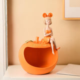 Maxbell Resin Girl Storage Statue Tray Big Mouth for Kitchen Living Room Xmas Orange
