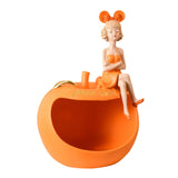 Maxbell Resin Girl Storage Statue Tray Big Mouth for Kitchen Living Room Xmas Orange