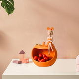 Maxbell Resin Girl Storage Statue Tray Big Mouth for Kitchen Living Room Xmas Orange