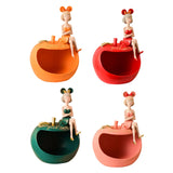 Maxbell Resin Girl Storage Statue Tray Big Mouth for Kitchen Living Room Xmas Orange