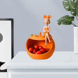 Maxbell Resin Girl Storage Statue Tray Big Mouth for Kitchen Living Room Xmas Orange