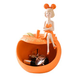 Maxbell Resin Girl Storage Statue Tray Big Mouth for Kitchen Living Room Xmas Orange