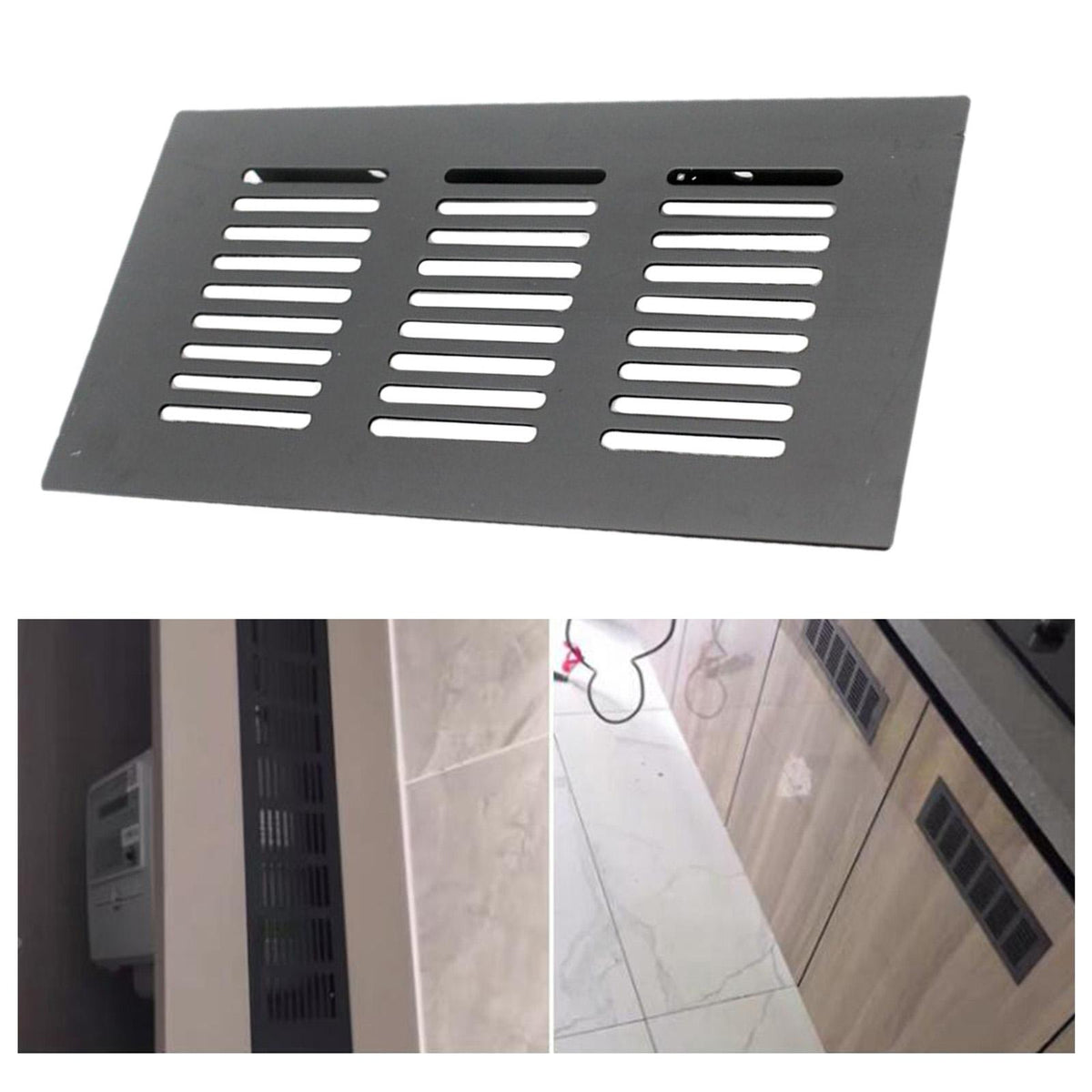 Maxbell Air Vent Grille Rectangular Aluminum Alloy Black for Shoe Cabinet 80x600mm
