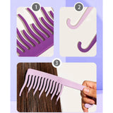 Maxbell Wide Tooth Comb with Hook Hanging Wind Comb for Salon Curly Hair Detangling Light Purple