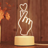 Maxbell 3D Acrylic LED Night Light USB 3 Colors for Bedroom Decor Finger heart