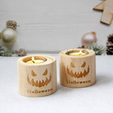 Maxbell Woodcandle Holder Tealight Tabletop Halloween Grimace Face Candelabrum