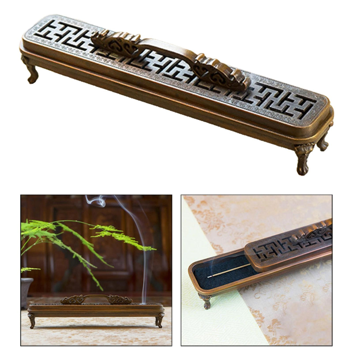 Maxbell Incense Burner Box Ash Catcher Holder Yoga Tea Room Zen Home Handle