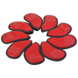 Maxbell 9Pcs Golf Iron Headcover Club Head Cover Set 4,5,6,7,8,9,P,A,S Wrap Red