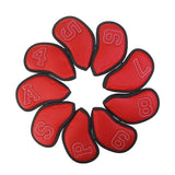 Maxbell 9Pcs Golf Iron Headcover Club Head Cover Set 4,5,6,7,8,9,P,A,S Wrap Red