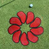 Maxbell 9Pcs Golf Iron Headcover Club Head Cover Set 4,5,6,7,8,9,P,A,S Wrap Red