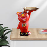 Maxbell Cute Tiger Statue Vanity Tray Dresser Cosmetic Organizer Home Bathroom Decor Red