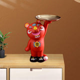 Maxbell Cute Tiger Statue Vanity Tray Dresser Cosmetic Organizer Home Bathroom Decor Red