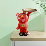 Maxbell Cute Tiger Statue Vanity Tray Dresser Cosmetic Organizer Home Bathroom Decor Red