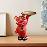 Maxbell Cute Tiger Statue Vanity Tray Dresser Cosmetic Organizer Home Bathroom Decor Red