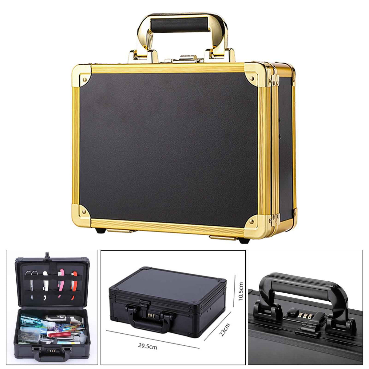 Maxbell Large Barber Salon Tool Storage Travel Carry Case Hairdresser Organizer Box Golden