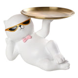 Maxbell Cat Statue Vanity Tray Dresser Cosmetic Organizer Home Bathroom Decor White