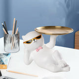 Maxbell Cat Statue Vanity Tray Dresser Cosmetic Organizer Home Bathroom Decor White