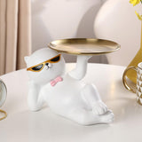 Maxbell Cat Statue Vanity Tray Dresser Cosmetic Organizer Home Bathroom Decor White