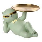 Maxbell Cat Statue Vanity Tray Dresser Cosmetic Organizer Home Bathroom Decor Green