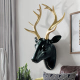 Maxbell 3D Deer Head Statue Wall Mount Animal Figurines Home Office Decor Black Gold