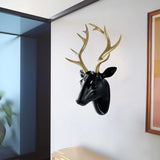 Maxbell 3D Deer Head Statue Wall Mount Animal Figurines Home Office Decor Black Gold